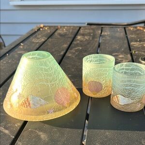Yankee Candle Sea-Themed Glass Holders - Green and Gold